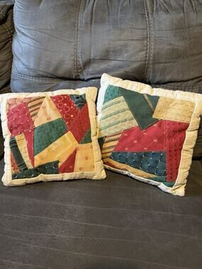 Set of 2 Handmade Crazy Quilt Patchwork Throw Pillows 10x10” VTG